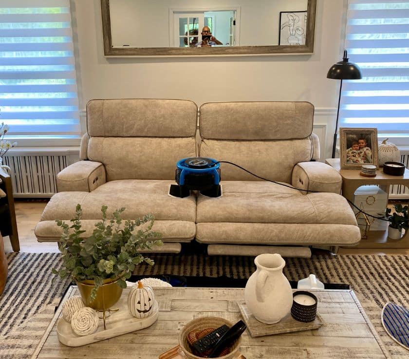 Upholstery cleaning in a living room in a house in Monmouth County NJ